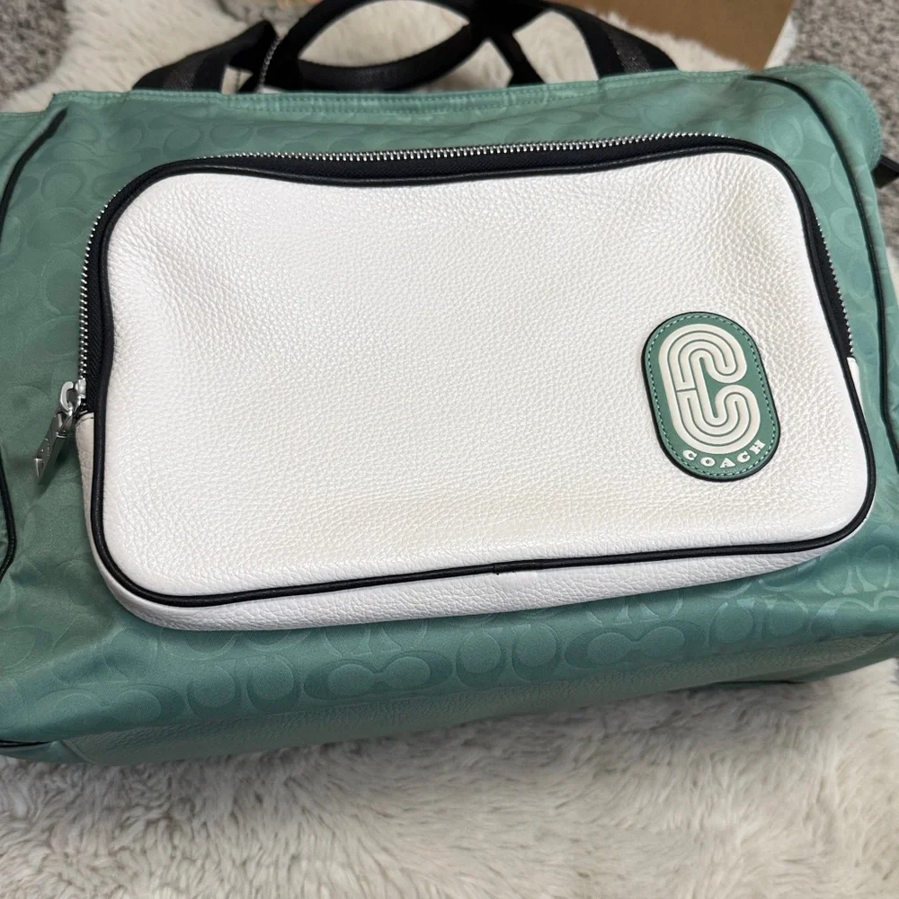 ✨ Coach Washed Green Court Tote In Colorblock Signature Nylon✨